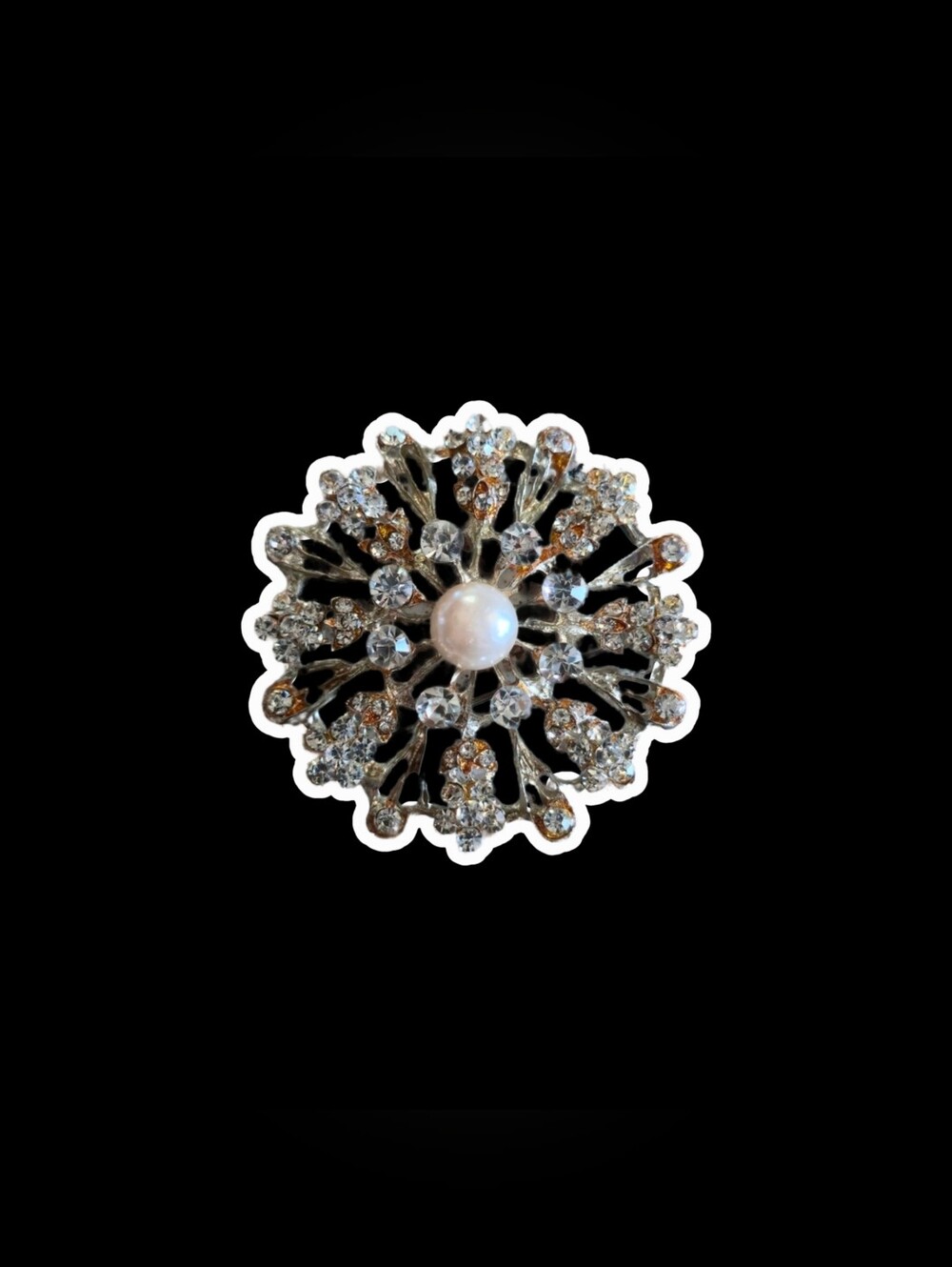Vintage Silver&Gold-Tone Pearl & Crystal Floral Starburst Brooch
